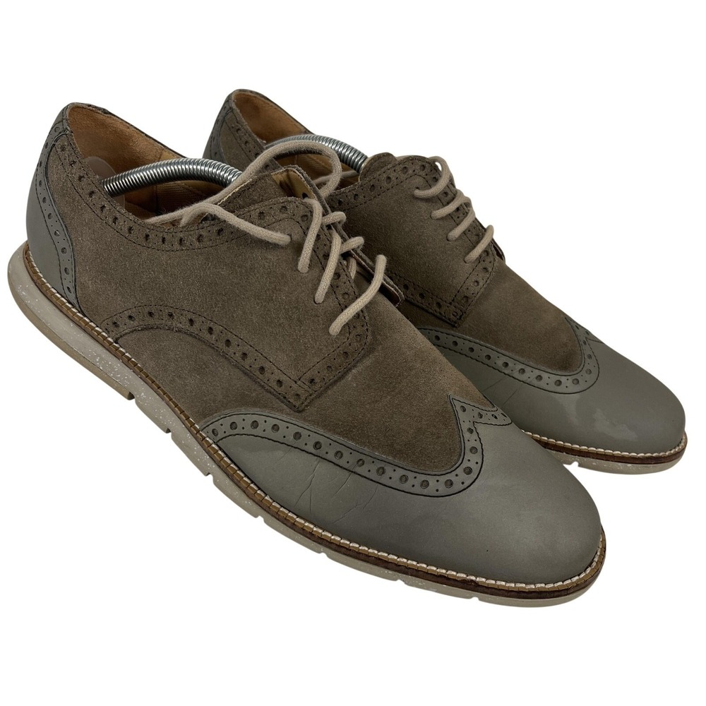 Cole Haan Grand.OS Shoes Mens Size 11 Gray Suede Brogue Dress Lace Up Wing Tip